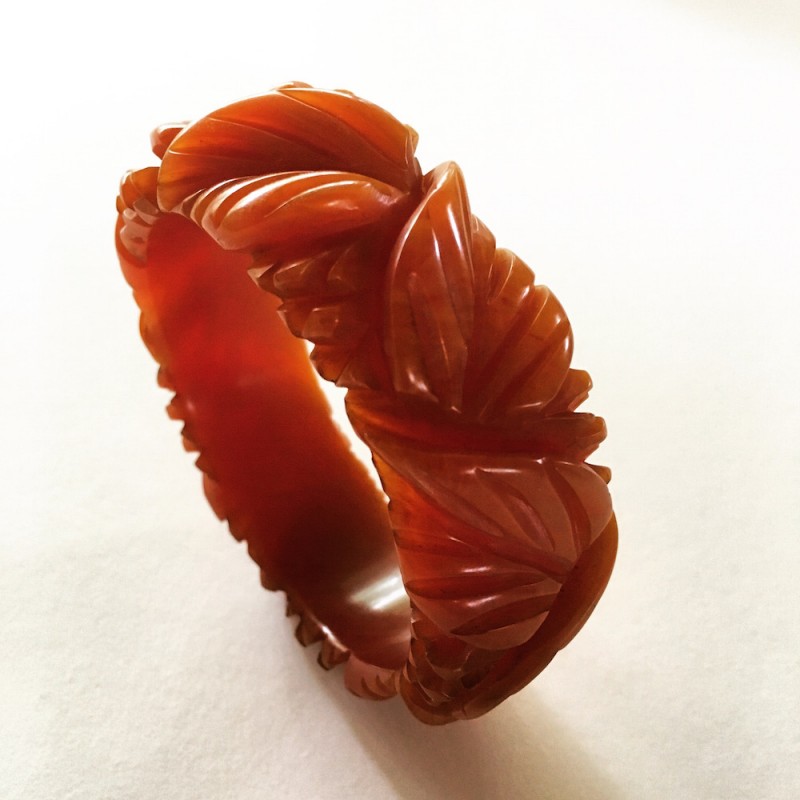 Carved Bakelite Leaf Bangle